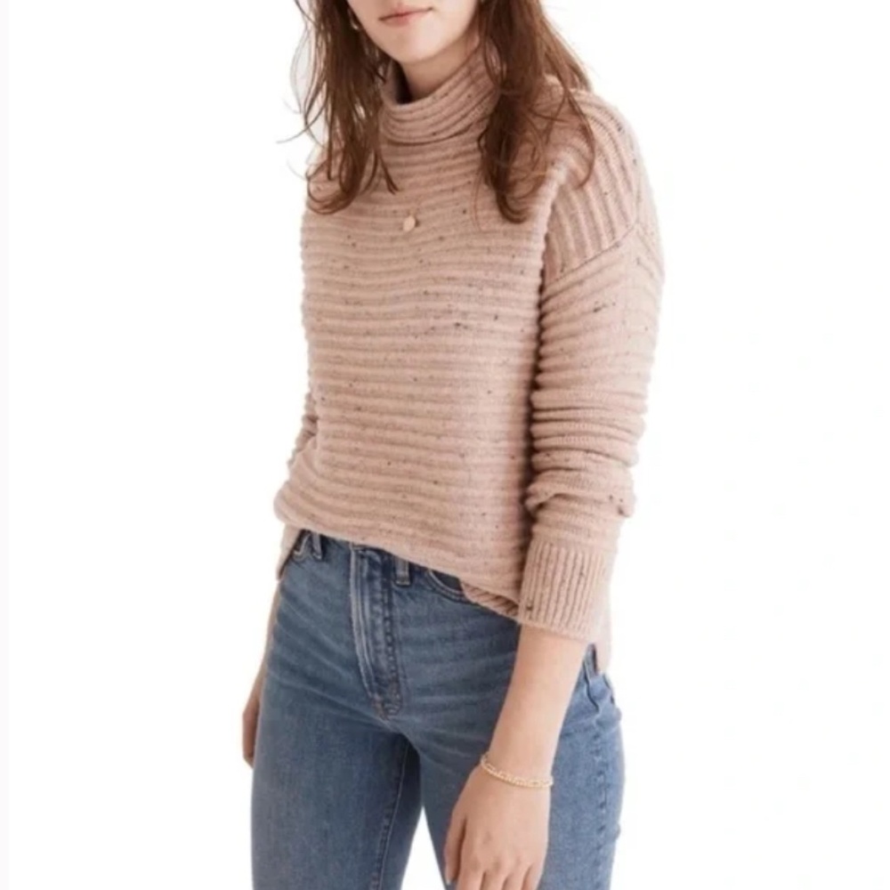 Madewell Belmont Donegal Mockneck Sweater Womens M Blush Pink Wool Blend